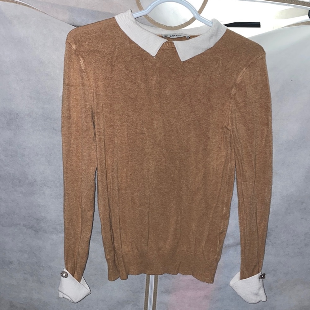 Zara Collared Knit Long-Sleeve Top